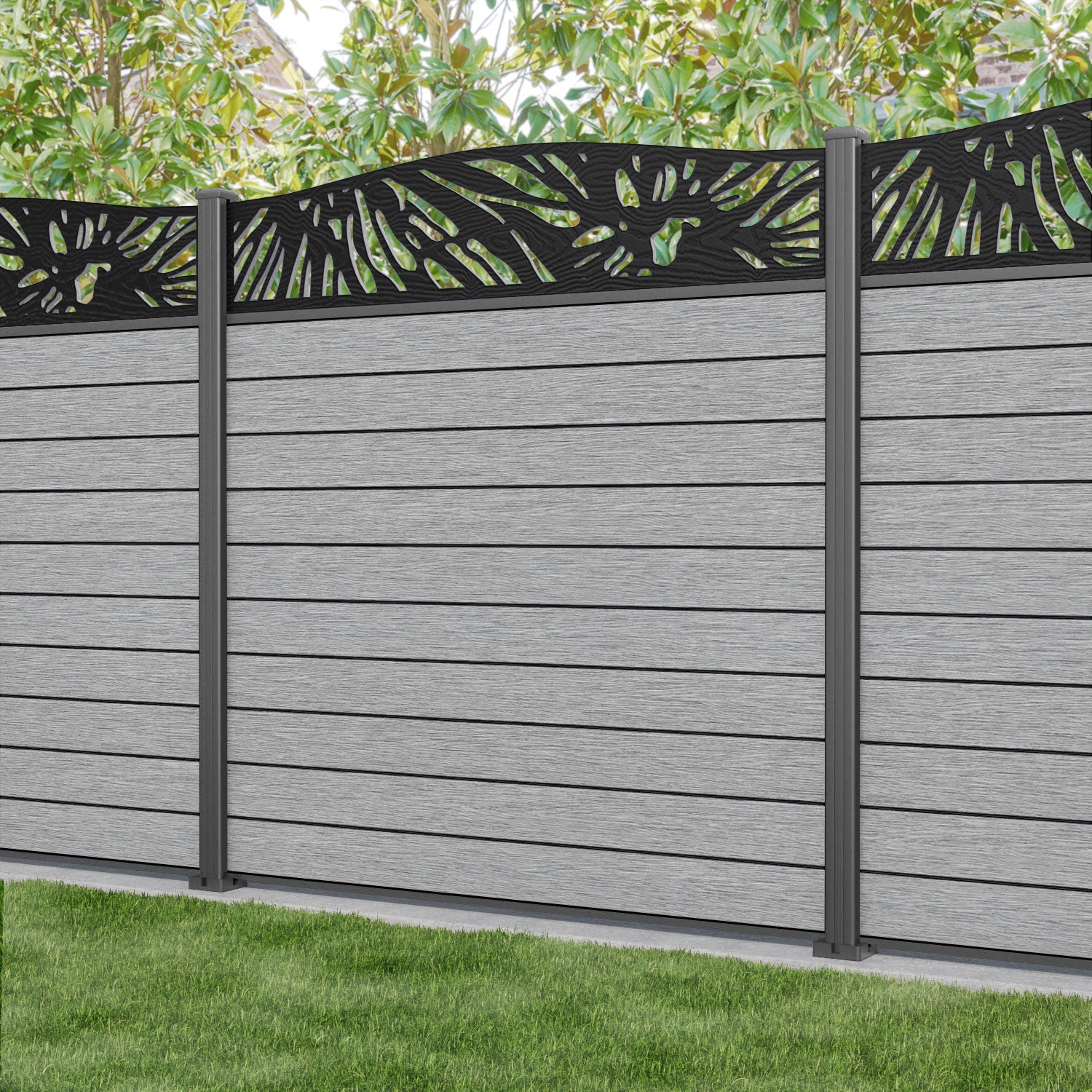 Fusion Poppy Curved Top Fence Panel - Light Grey - with our aluminium posts