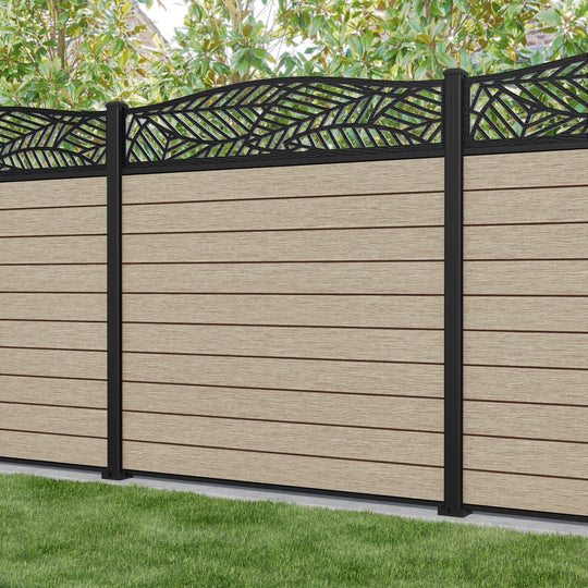 Fusion Habitat Curved Top Fence Panel - Light Oak - with our aluminium posts