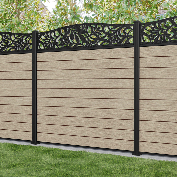 Fusion Heritage Curved Top Fence Panel - Light Oak - with our aluminium posts