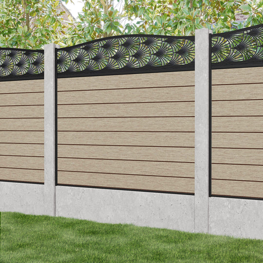 Fusion Laurel Curved Top Fence Panel - Light Oak - for existing concrete posts