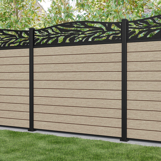 Fusion Malawi Curved Top Fence Panel - Light Oak - with our aluminium posts