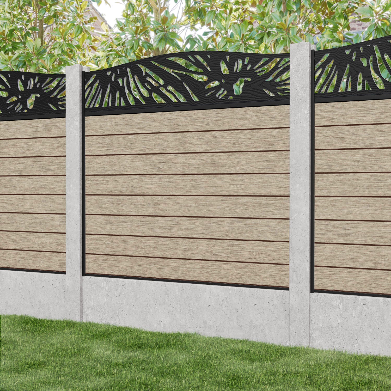 Fusion Poppy Curved Top Fence Panel - Light Oak - for existing concrete posts