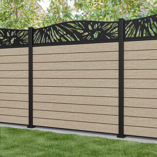 Fusion Poppy Curved Top Fence Panel - Light Oak - with our aluminium posts