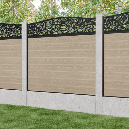 Classic Botanic Curved Top Fence Panel - Light Oak - for existing concrete posts