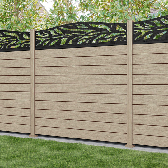 Fusion Malawi Curved Top Fence Panel - Light Oak - with our composite posts
