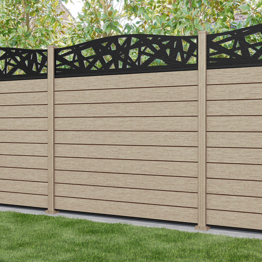 Fusion Prism Curved Top Fence Panel - Light Oak - with our composite posts