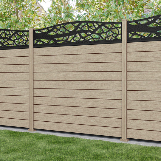 Fusion Twilight Curved Top Fence Panel - Light Oak - with our composite posts