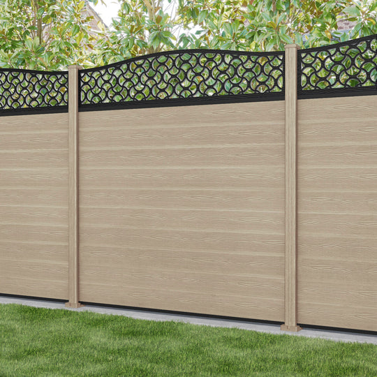 Classic Vida Curved Top Fence Panel - Light Oak - with our composite posts