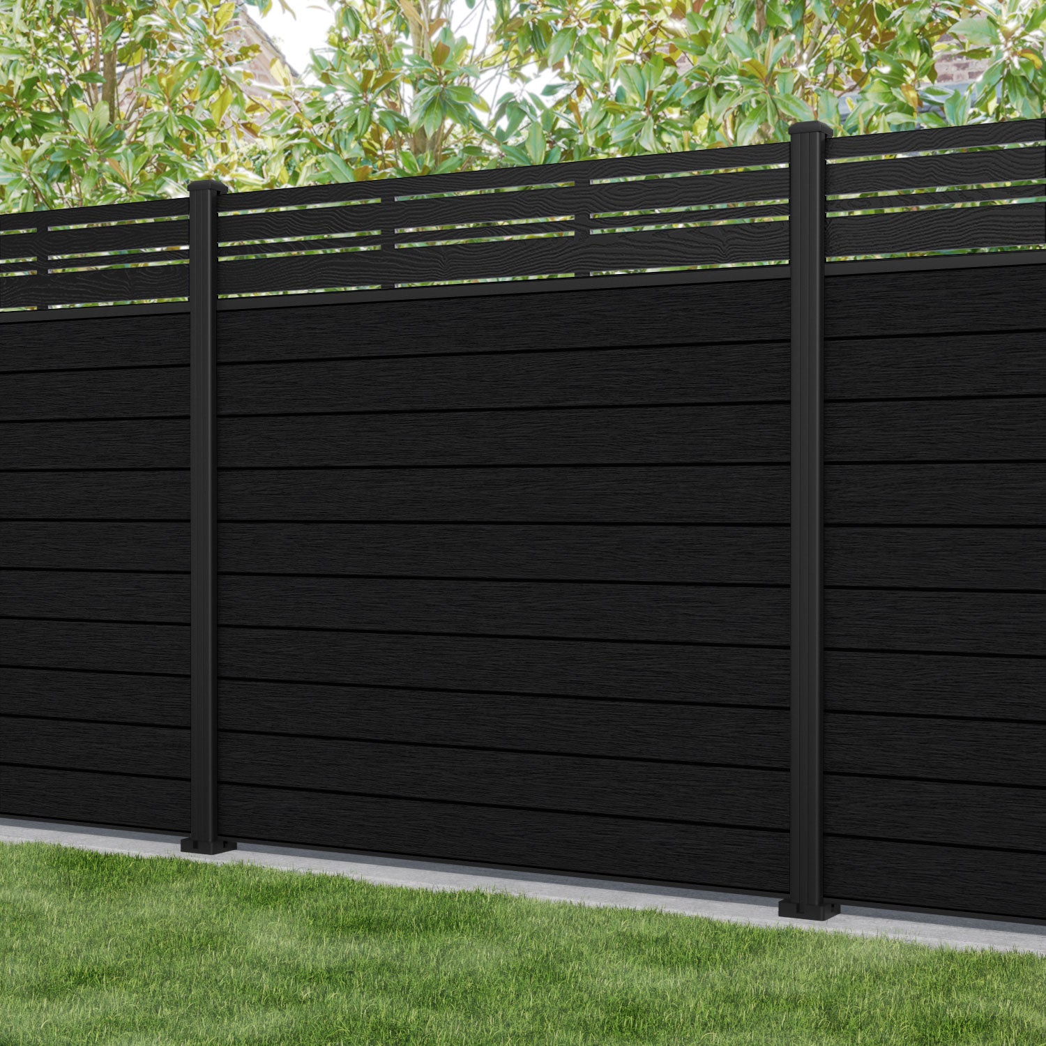 Fusion Linea Fence Panel - Black - with our aluminium posts