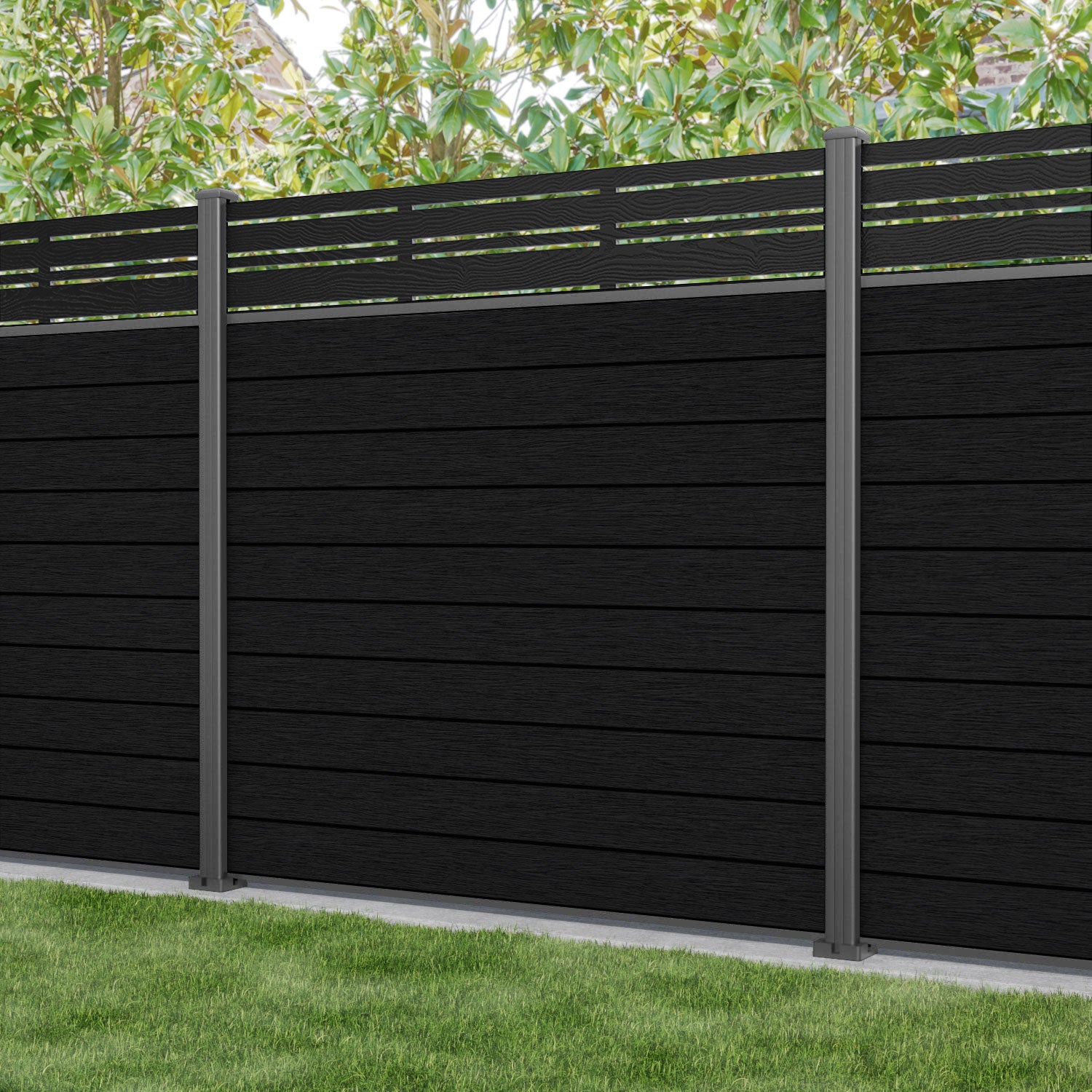 Fusion Linea Fence Panel - Black - with our aluminium posts