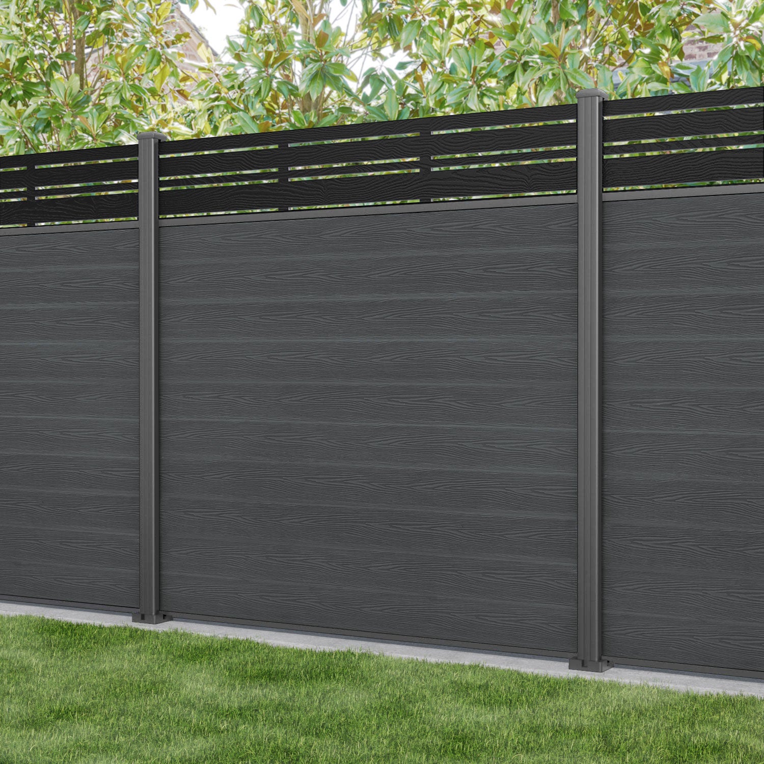 Classic Linea Fence Panel - Dark Grey - with our aluminium posts