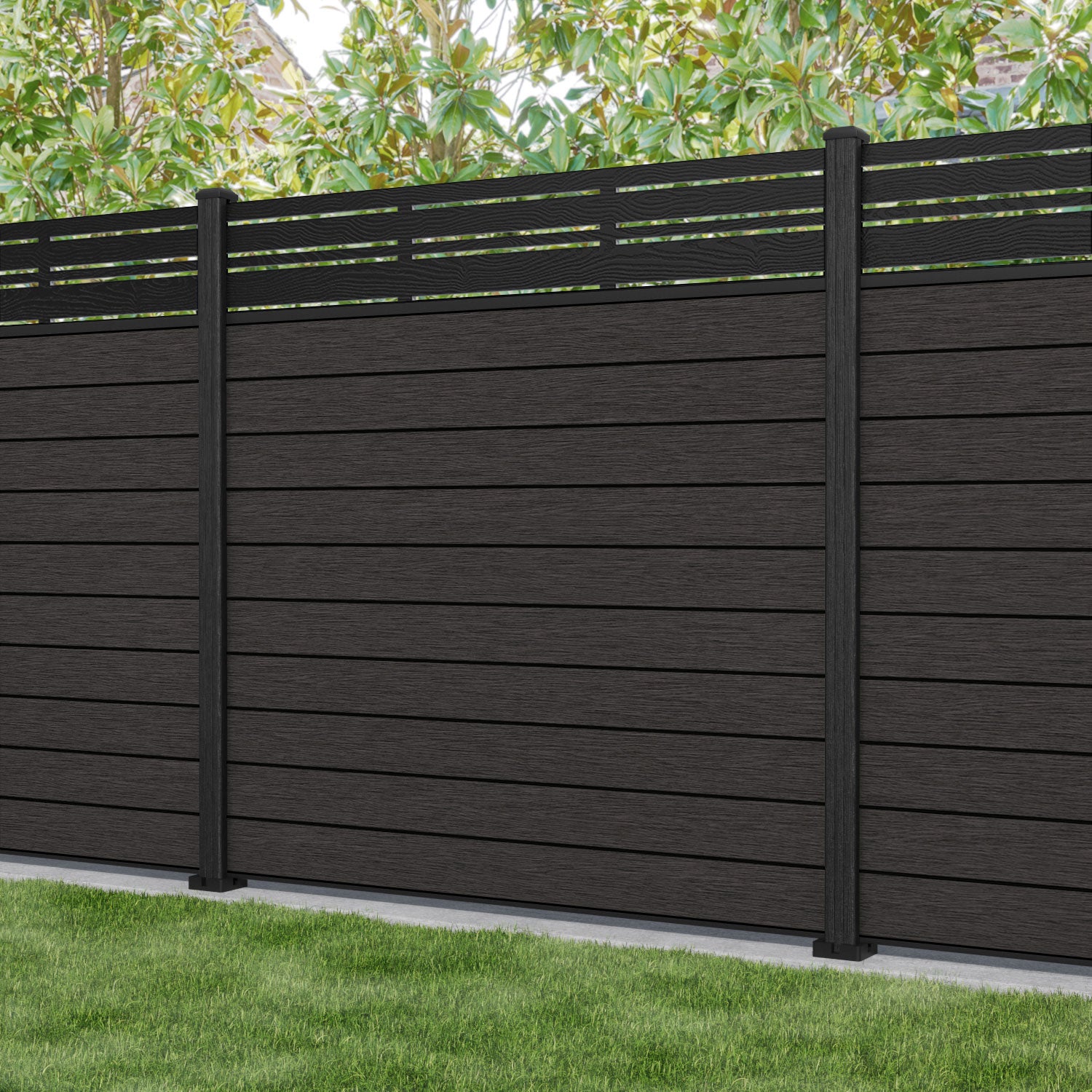Fusion Linea Fence Panel - Dark Oak - with our composite posts