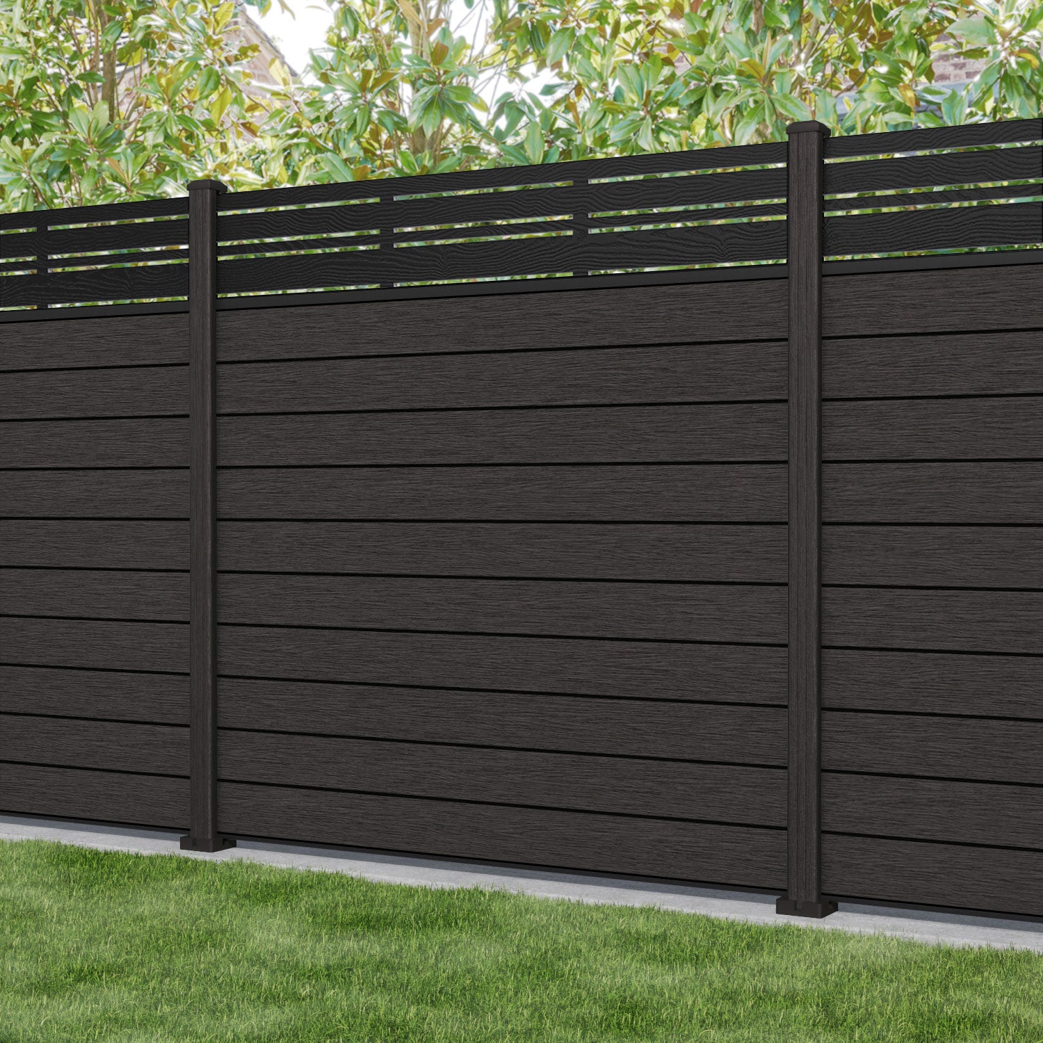 Fusion Linea Fence Panel - Dark Oak - with our composite posts