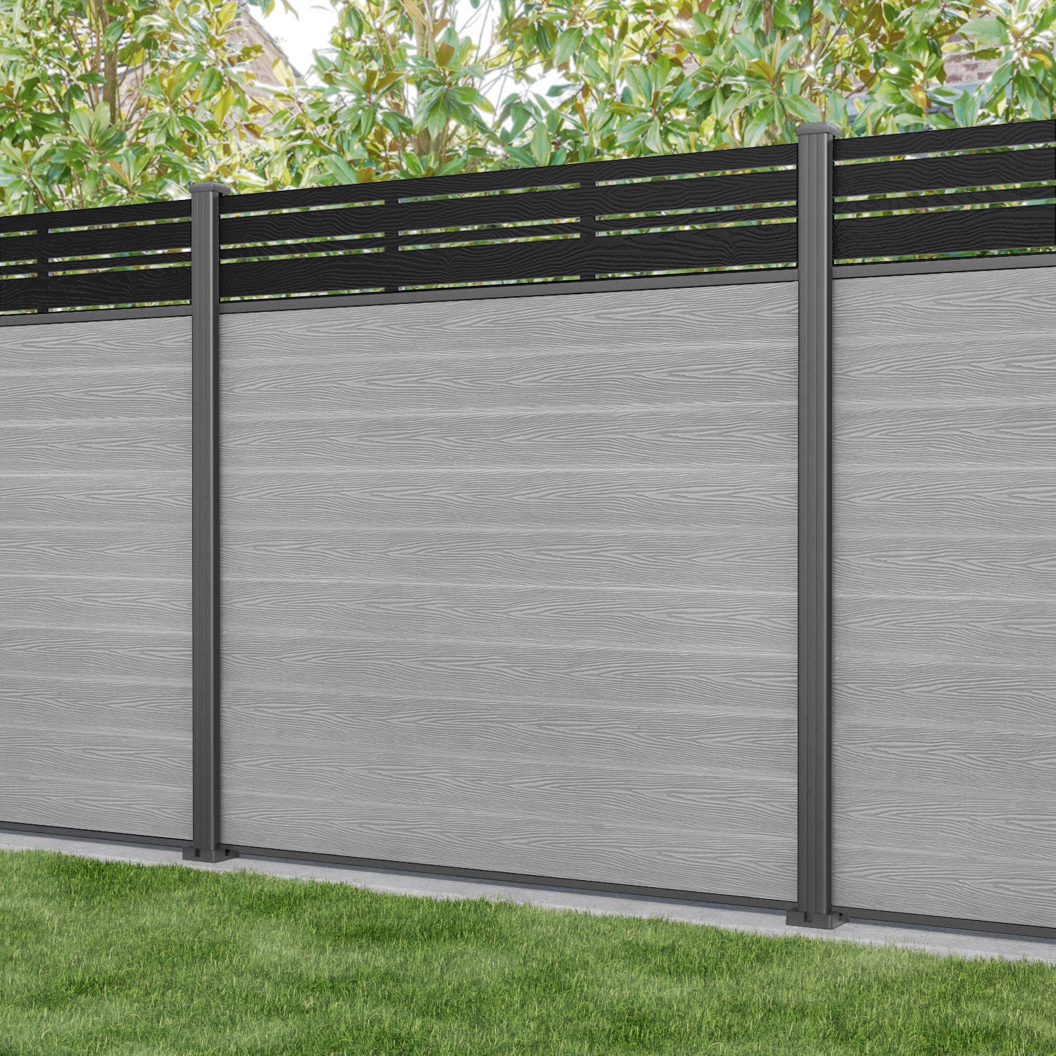 Classic Linea Fence Panel - Light Grey - with our aluminium posts