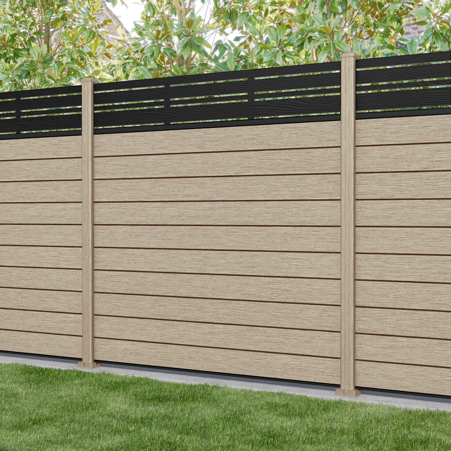 Fusion Linea Fence Panel - Light Oak - with our composite posts