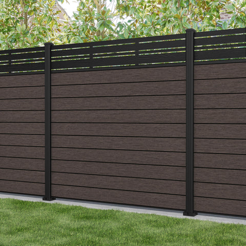 Fusion Linea Fence Panel - Mid Brown - with our aluminium posts