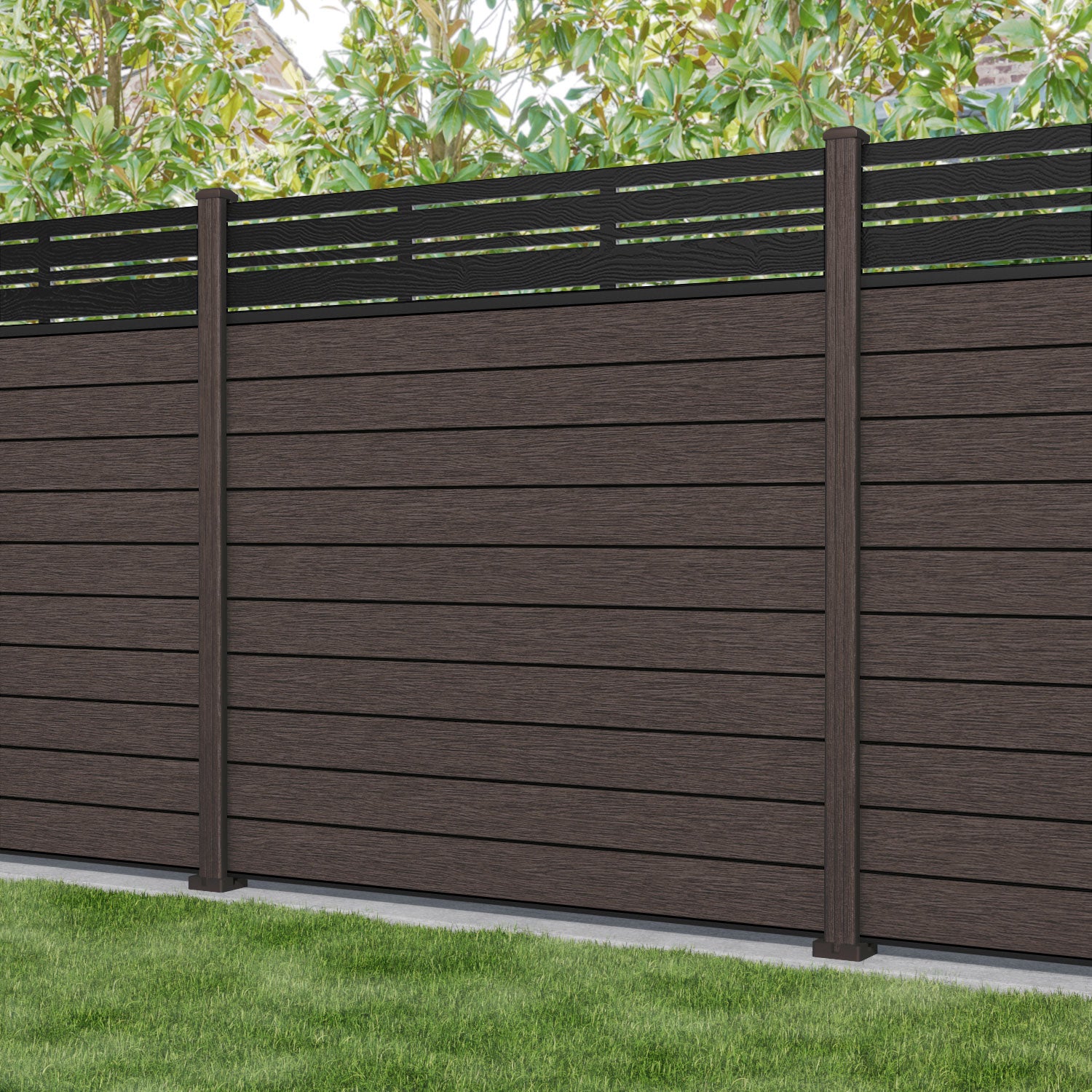 Fusion Linea Fence Panel - Mid Brown - with our composite posts