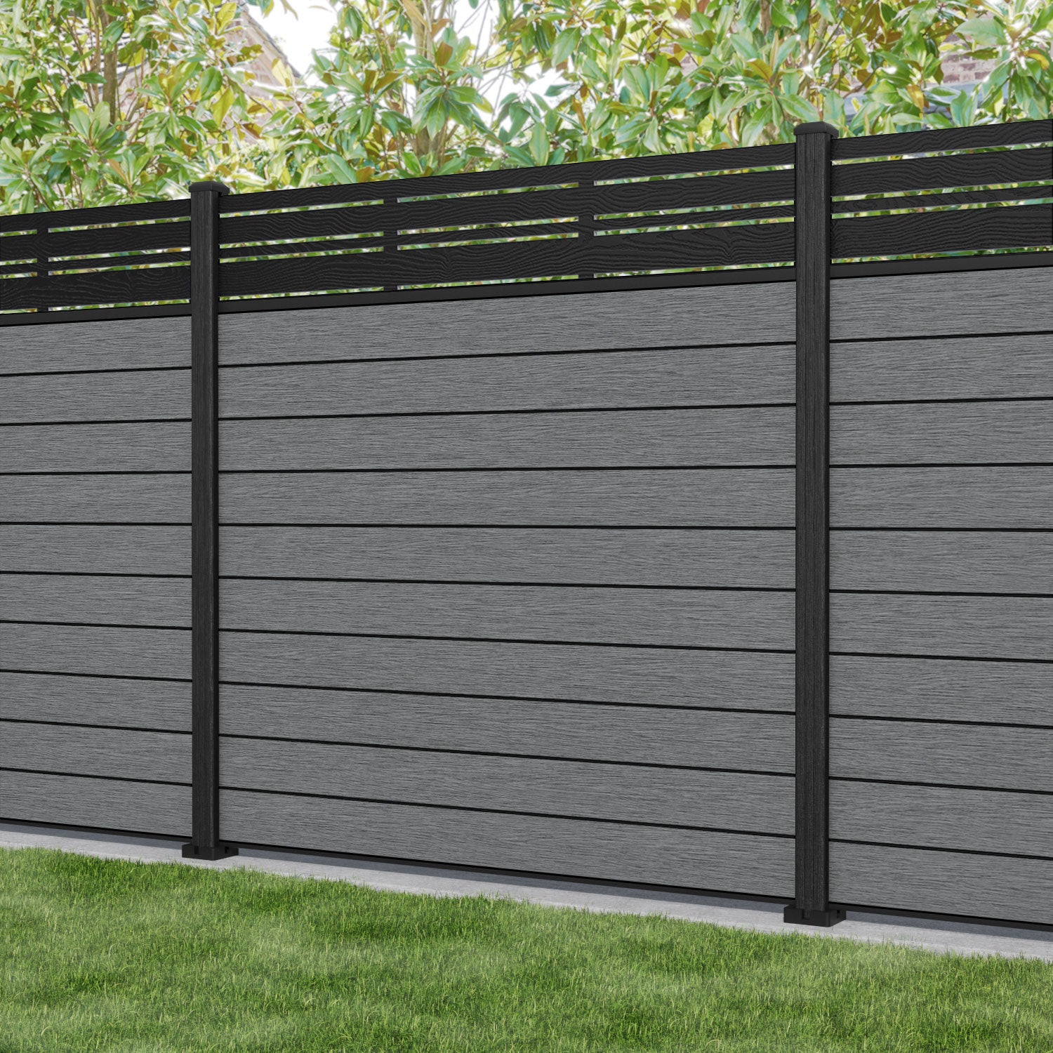 Fusion Linea Fence Panel - Mid Grey - with our composite posts