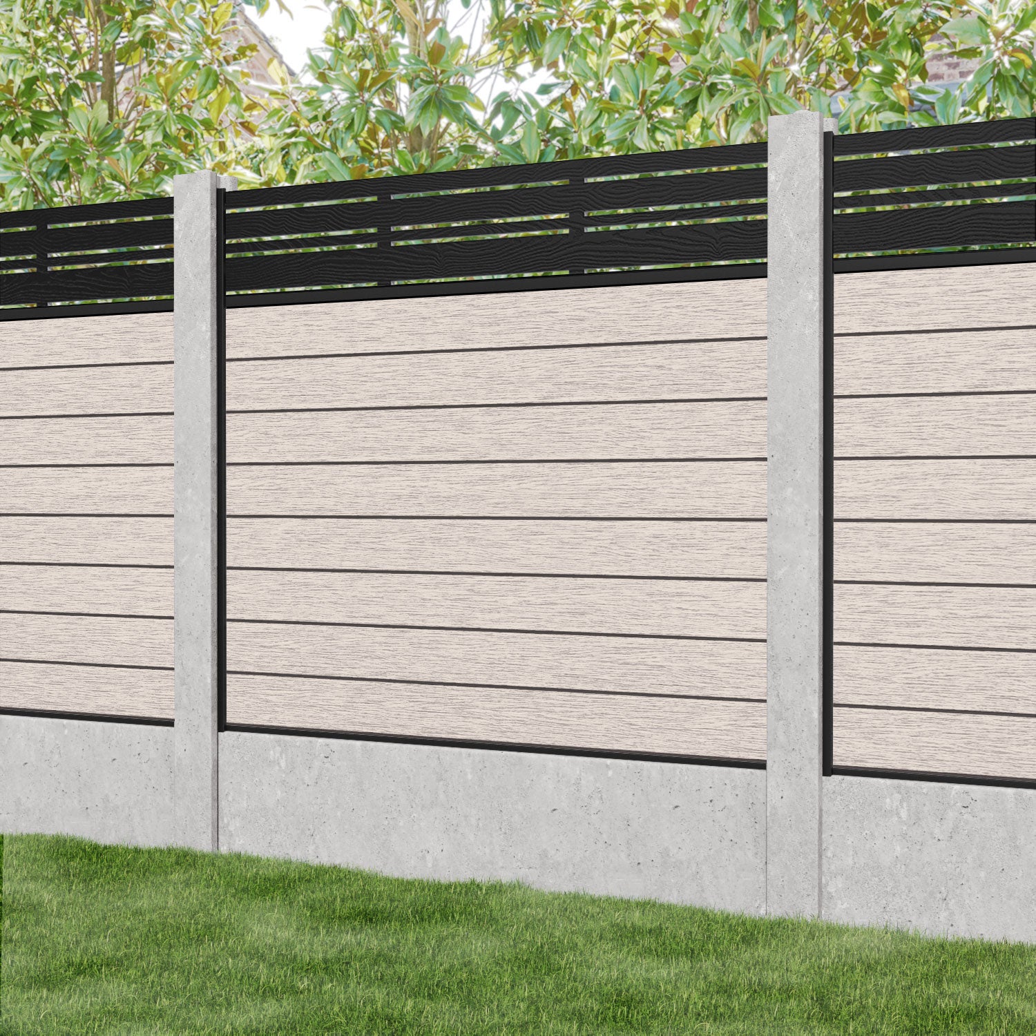 Fusion Linea Fence Panel - Mid Stone - for existing concrete posts