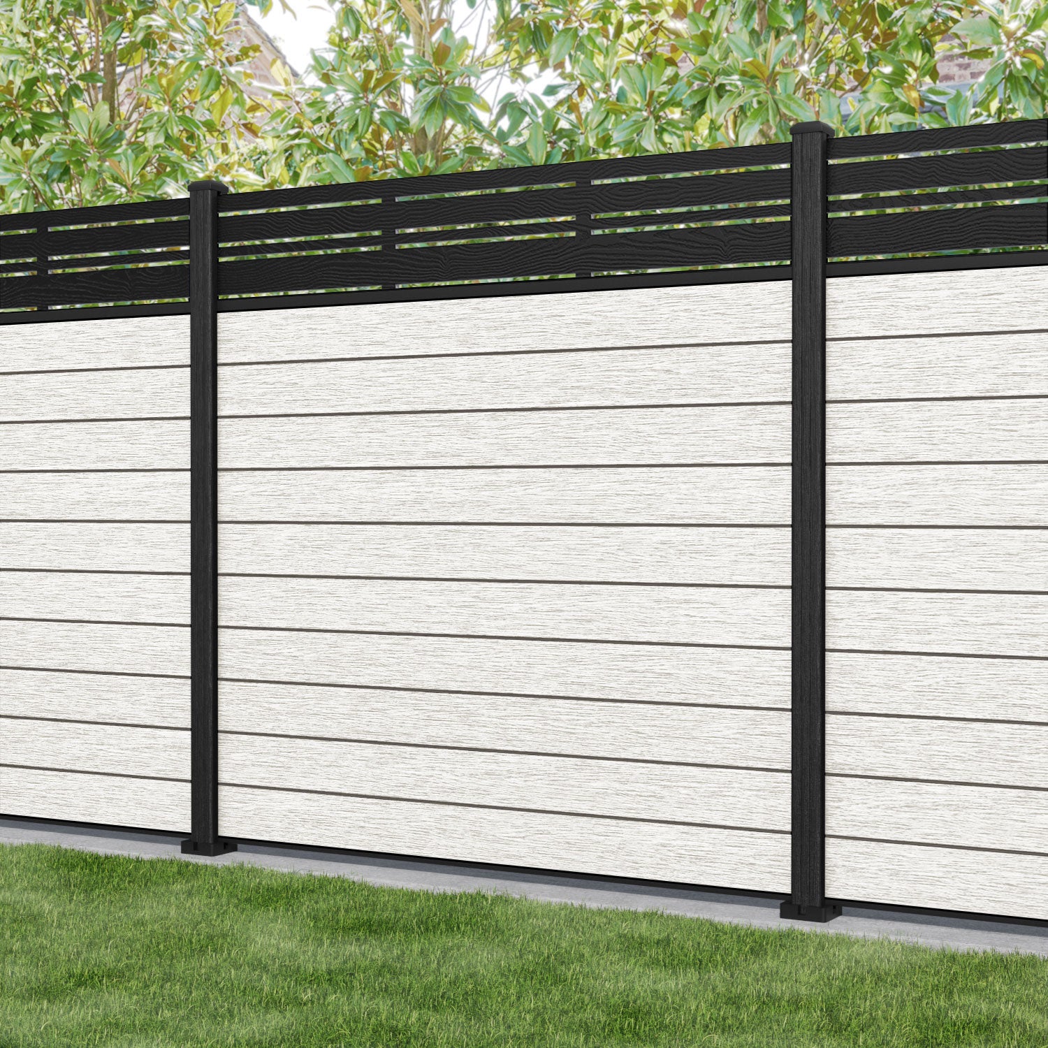 Fusion Linea Fence Panel - Light Stone - with our composite posts