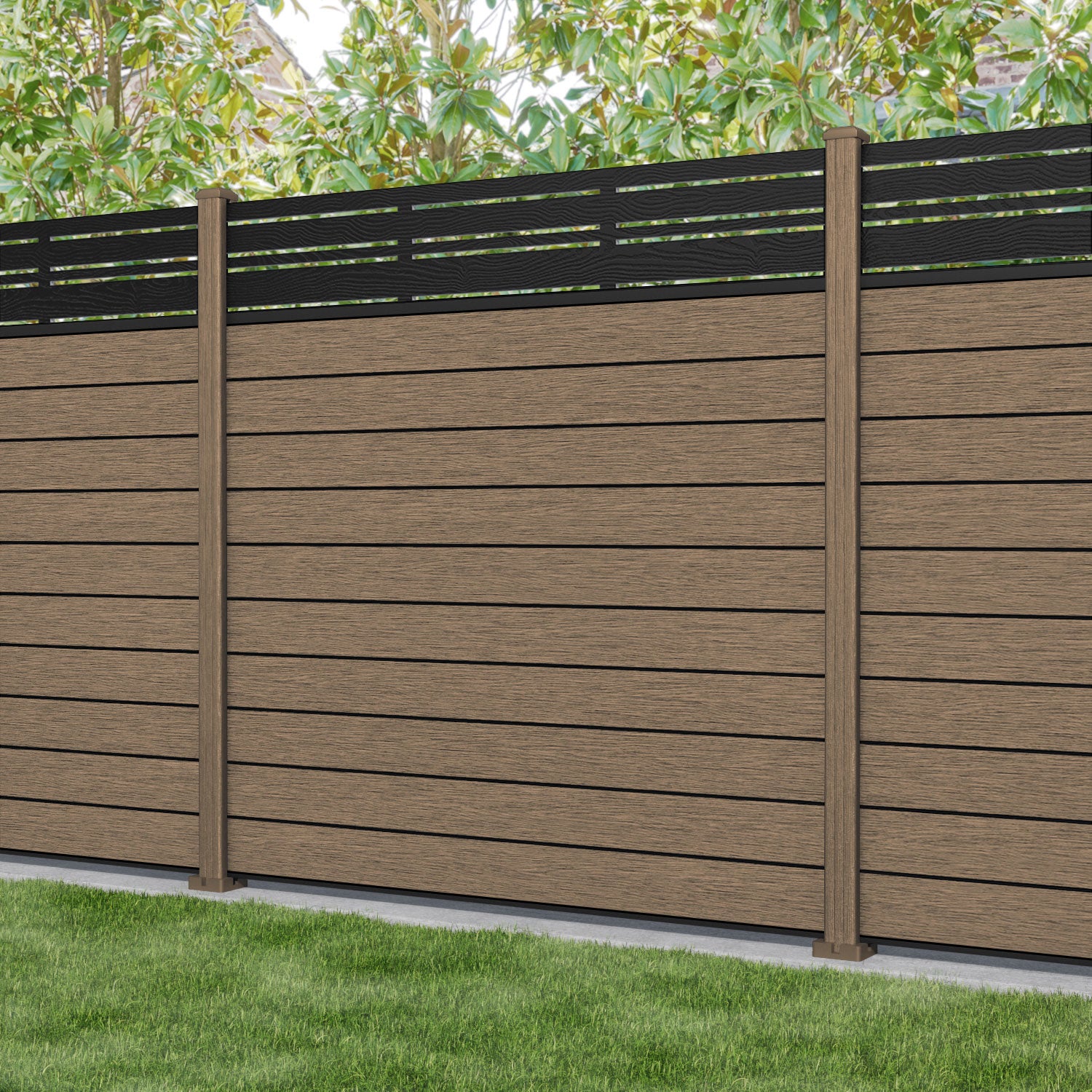 Fusion Linea Fence Panel - Teak - with our composite posts