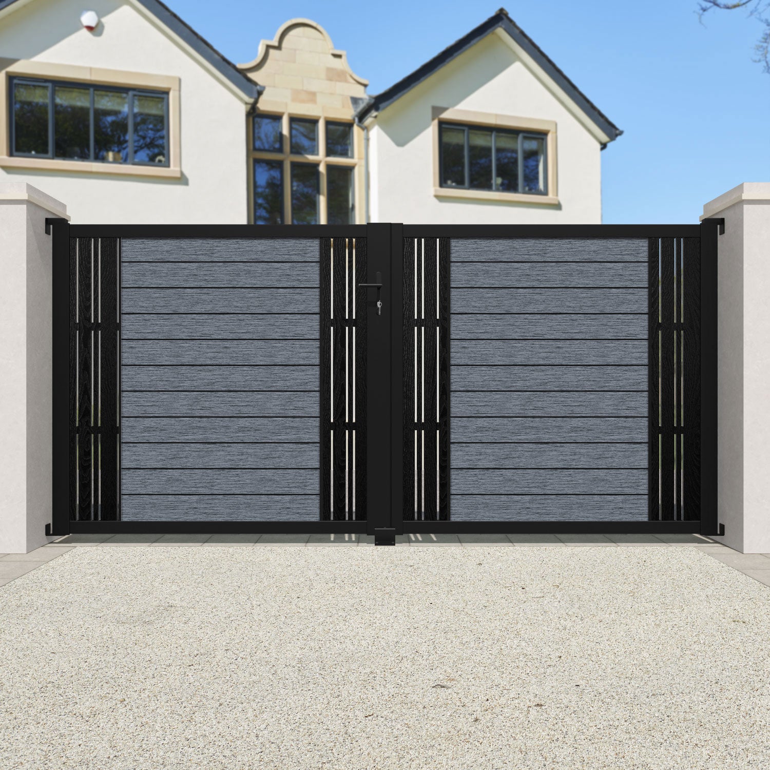 Fusion Linea Straight Top Driveway Gate - Anthracite - Middle & End Screen