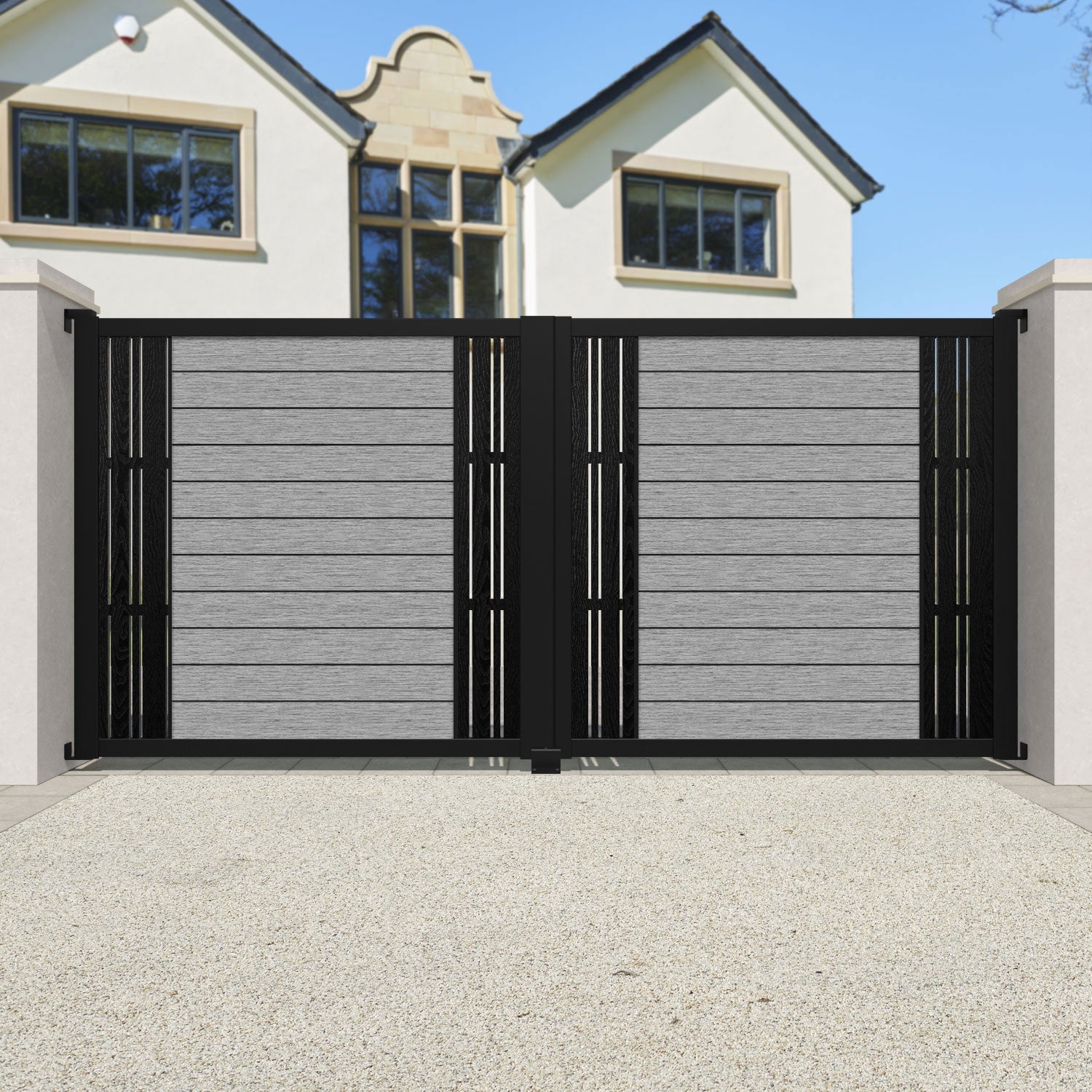 Fusion Linea Straight Top Driveway Gate - Light Grey - Middle & End Screen