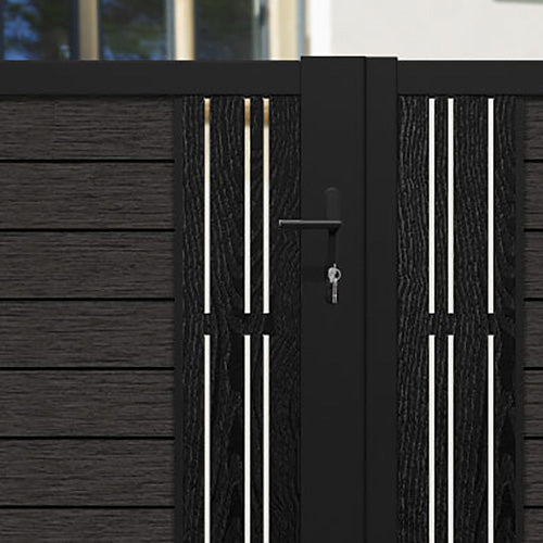 Fusion Linea Straight Top Driveway Gate - Dark Oak - Middle & End Screen