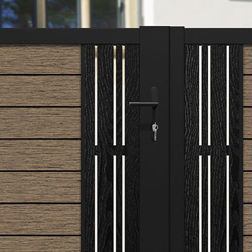 Fusion Linea Straight Top Driveway Gate - Teak - Middle & End Screen