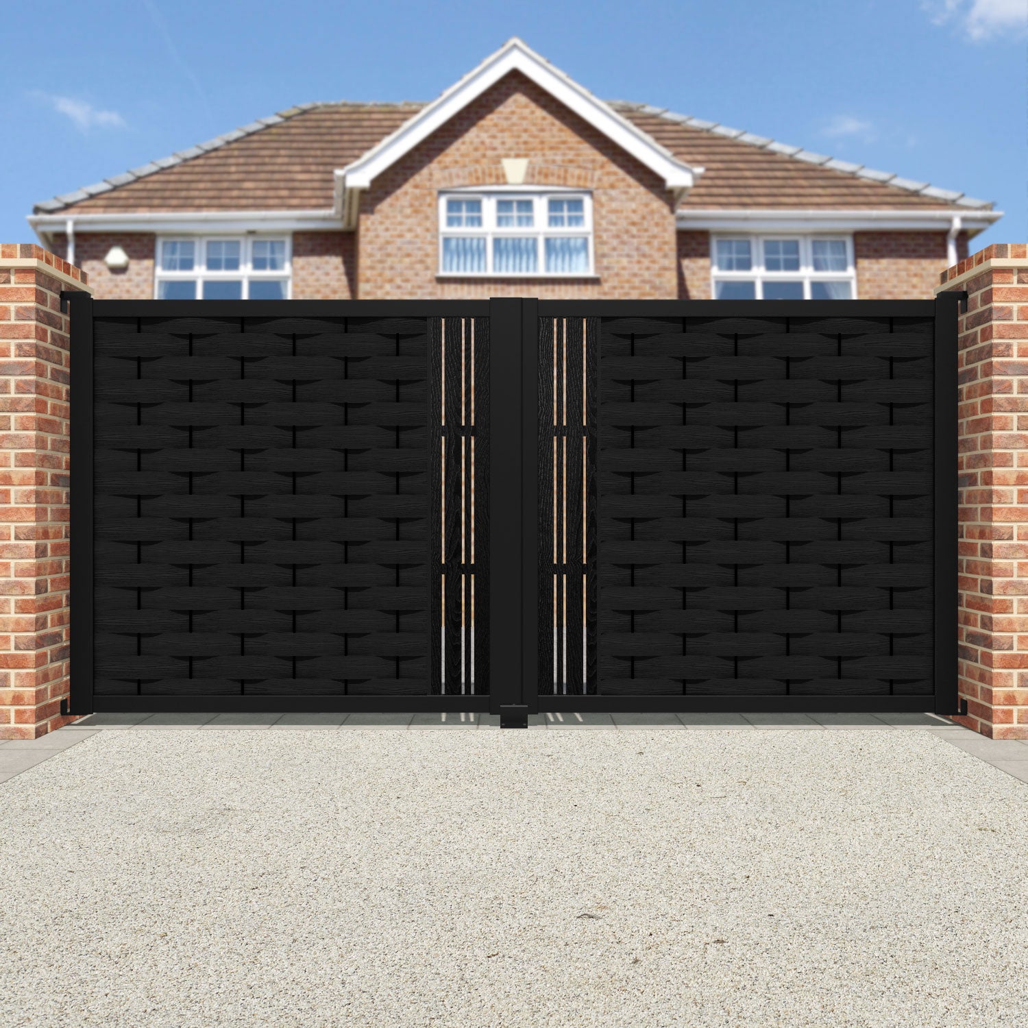 Ripple Linea Straight Top Driveway Gate - Black - Middle Screen