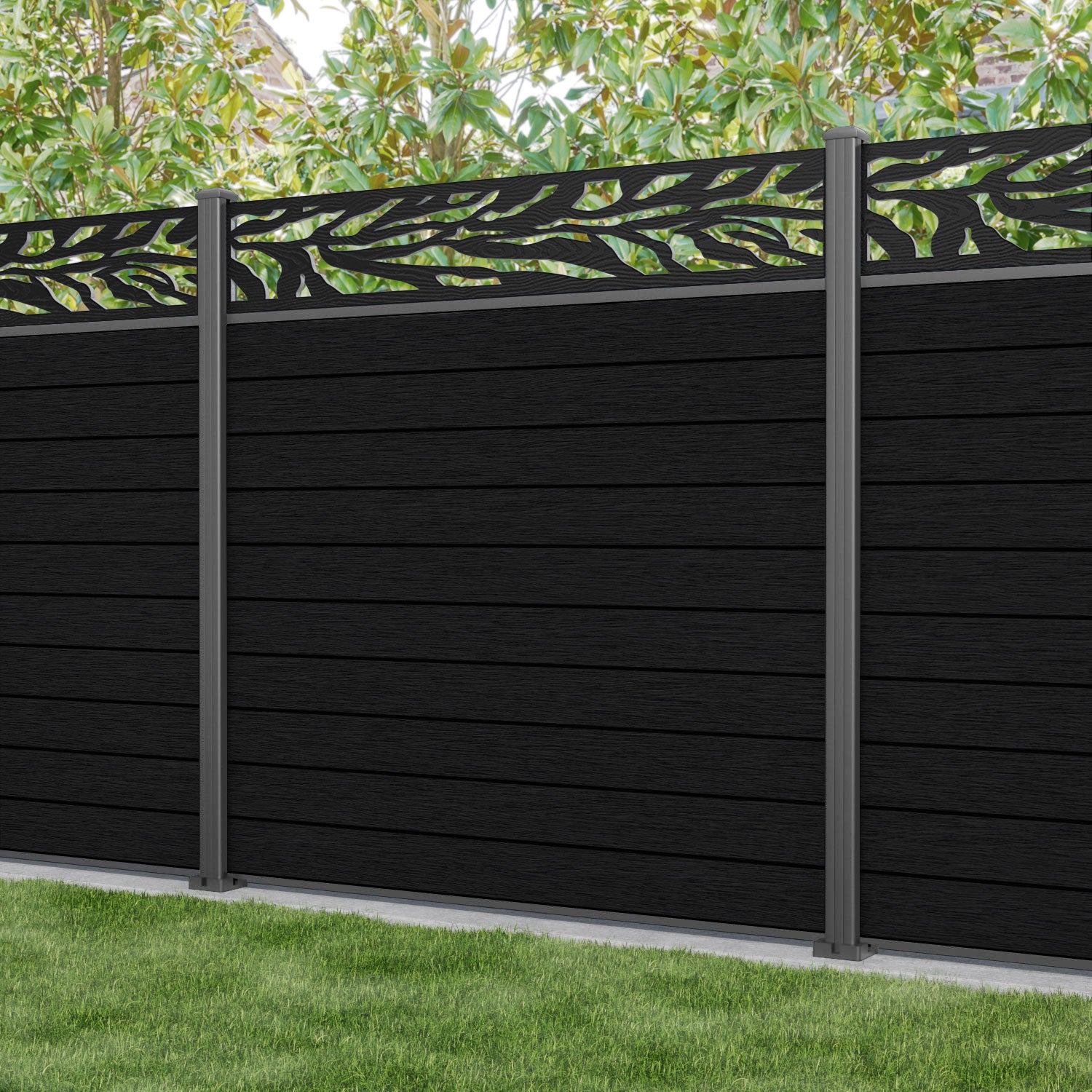 Fusion Malawi Fence Panel - Black - with our aluminium posts