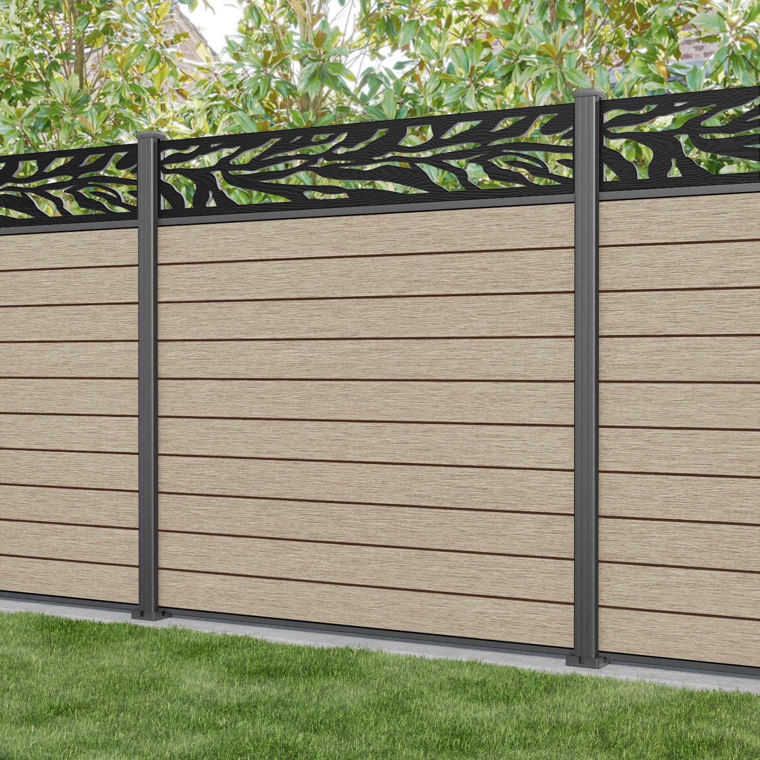 Fusion Malawi Fence Panel - Light Oak - with our aluminium posts