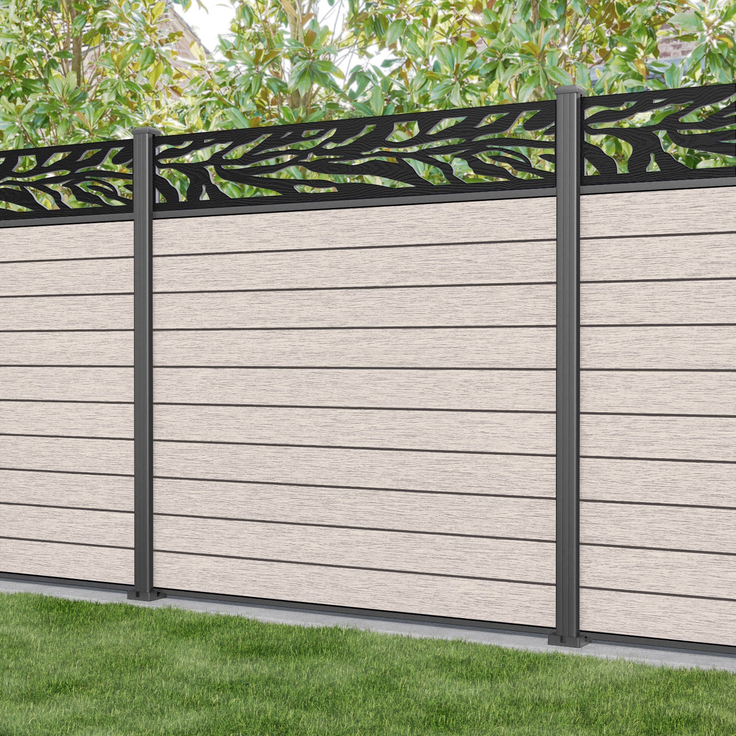 Fusion Malawi Fence Panel - Mid Stone - with our aluminium posts