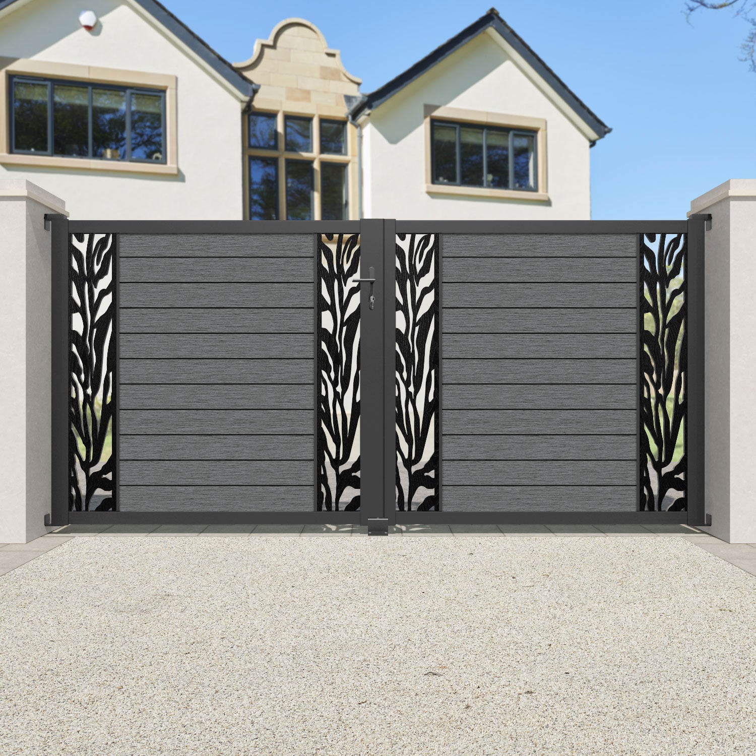 Fusion Malawi Straight Top Driveway Gate - Mid Grey - Middle & End Screen