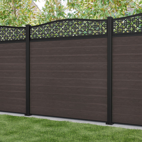 Classic Zaria Curved Top Fence Panel - Mid Brown - with our aluminium posts