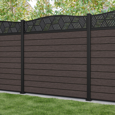 Fusion Cubed Curved Top Fence Panel - Mid Brown - with our aluminium posts