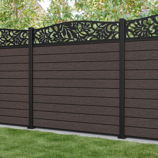 Fusion Heritage Curved Top Fence Panel - Mid Brown - with our aluminium posts