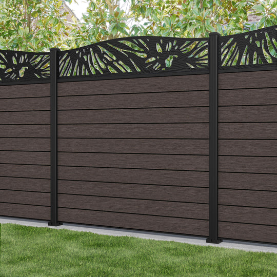 Fusion Poppy Curved Top Fence Panel - Mid Brown - with our aluminium posts