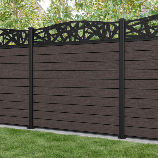 Fusion Prism Curved Top Fence Panel - Mid Brown - with our aluminium posts