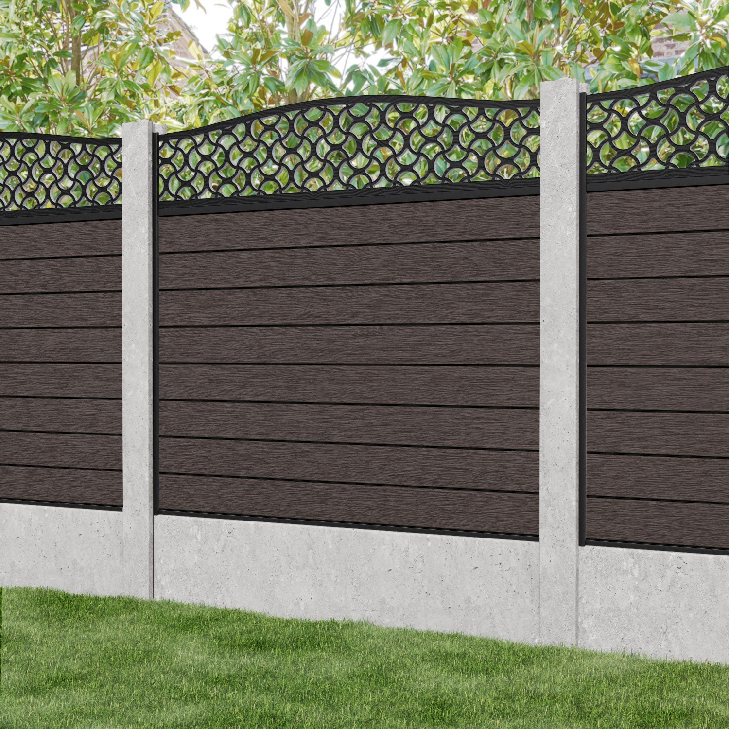 Fusion Vida Curved Top Fence Panel - Mid Brown - for existing concrete posts