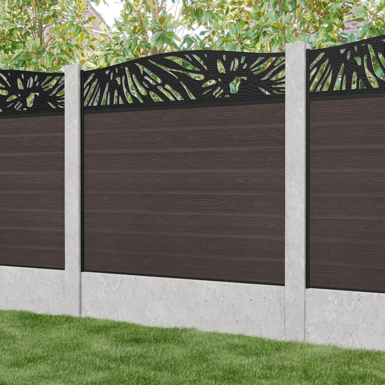 Classic Poppy Curved Top Fence Panel - Mid Brown - for existing concrete posts