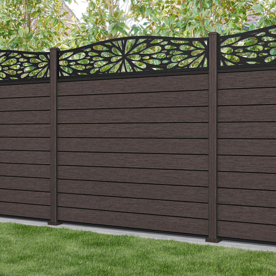 Fusion Blossom Curved Top Fence Panel - Mid Brown - with our composite posts