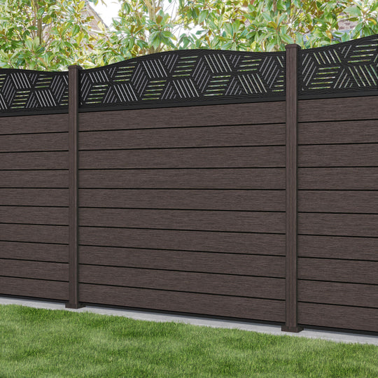 Fusion Cubed Curved Top Fence Panel - Mid Brown - with our composite posts