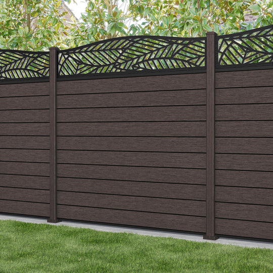 Fusion Habitat Curved Top Fence Panel - Mid Brown - with our composite posts