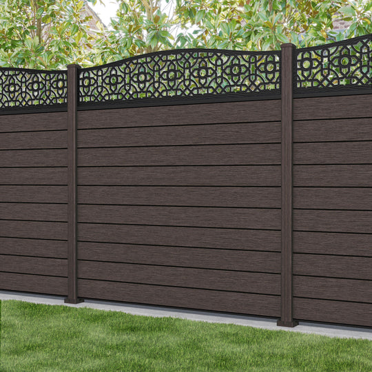 Fusion Nabila Curved Top Fence Panel - Mid Brown - with our composite posts
