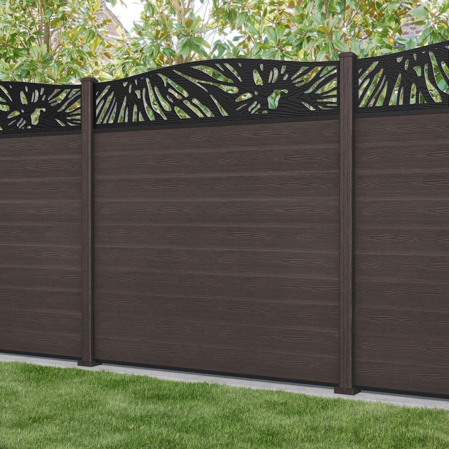 Classic Poppy Curved Top Fence Panel - Mid Brown - with our composite posts