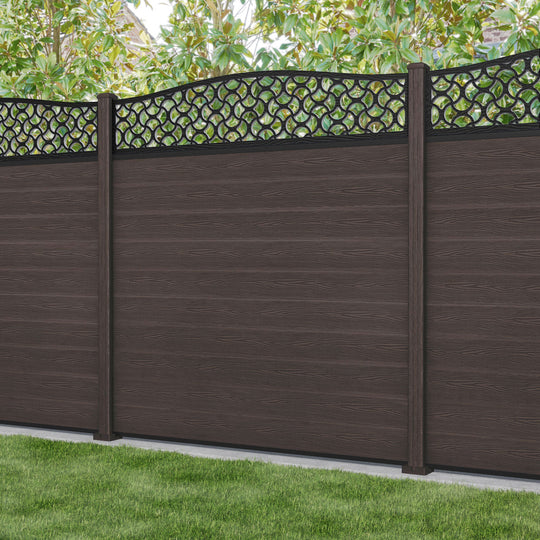Classic Vida Curved Top Fence Panel - Mid Brown - with our composite posts
