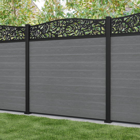 Classic Botanic Curved Top Fence Panel - Mid Grey - with our aluminium posts