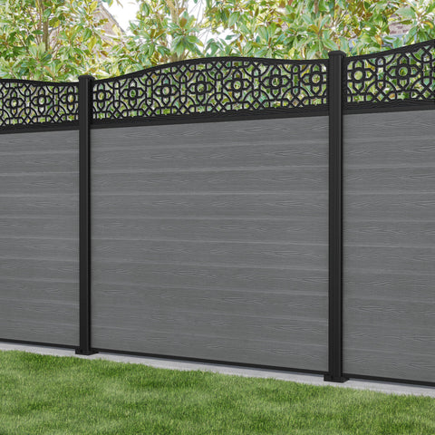 Classic Nabila Curved Top Fence Panel - Mid Grey - with our aluminium posts