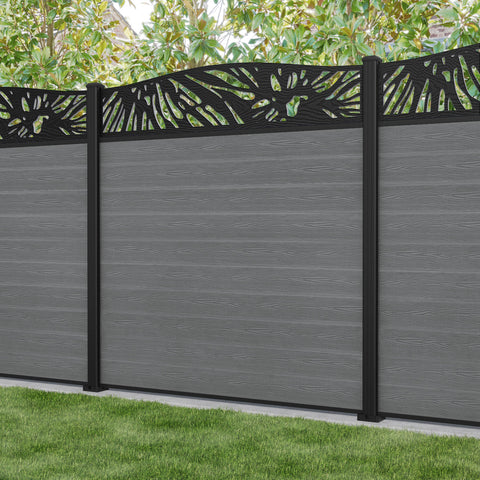 Classic Poppy Curved Top Fence Panel - Mid Grey - with our aluminium posts